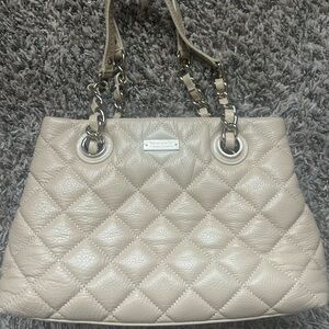 Beige Quilted Leather Tote Bag